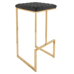 Quincy 29 in. Quilted Stitched Leather Gold Metal Bar Stool with Footrest in Charcoal Black
