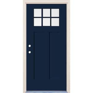 36 in. x 80 in. Right-Hand 6-Lite Clear Glass Indigo Painted Fiberglass Prehung Front Door with 4-9/16 in. Frame