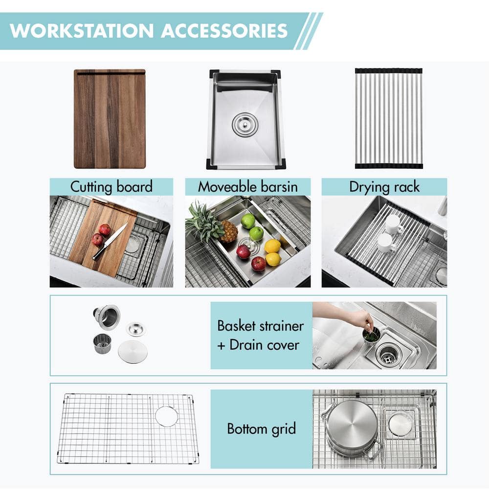 Akicon AK-U3219WS 32'' L Undermount Single Bowl Stainless Steel Kitchen Sink