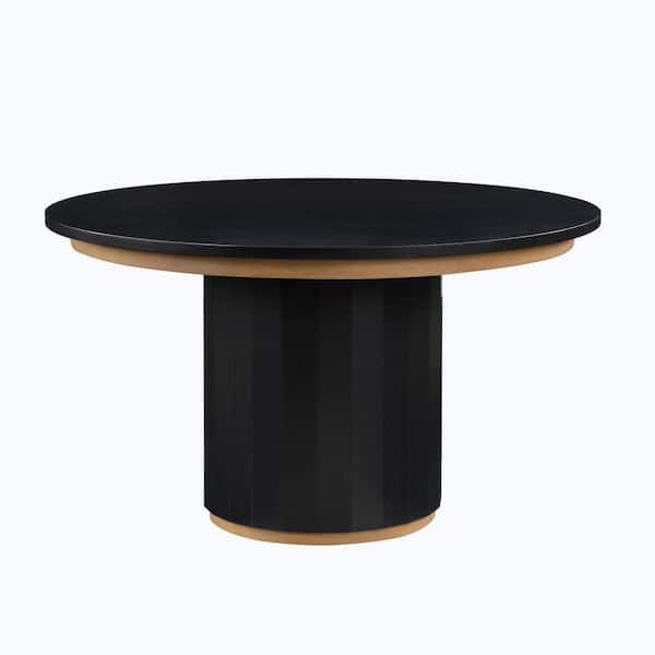 Magnolia Black Wood 52 in. Round Pedestal Dining Table Seats 6