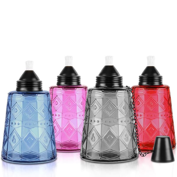 12oz Multi-Color Glass Table Top Torches Outdoor Decorative Lanterns Patio Garden Yard Party 4-Pack