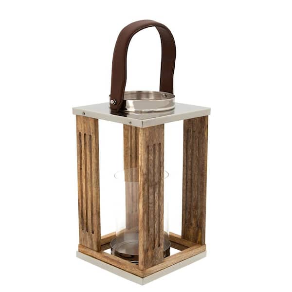 Benjara Brown and Chrome Hurricane Lander Style Candle Holder with Fabric Band