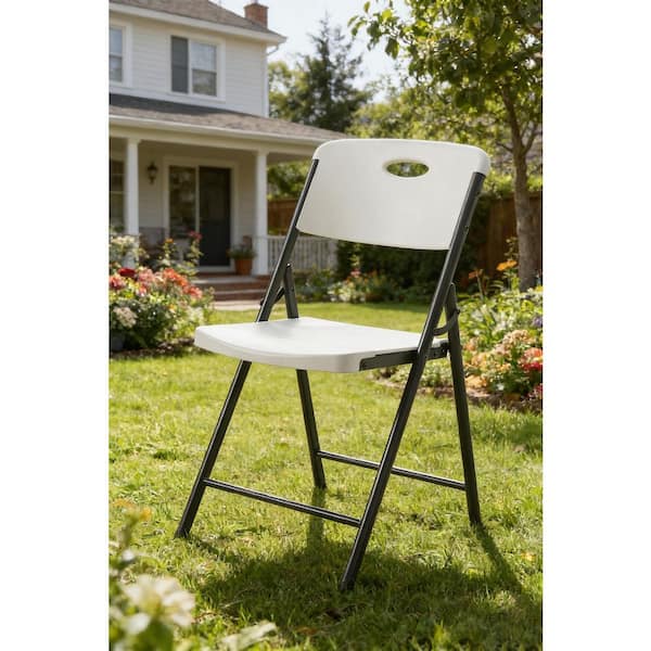HDX Metal Frame Almond Resin Seat Indoor/Outdoor Folding Chair THD