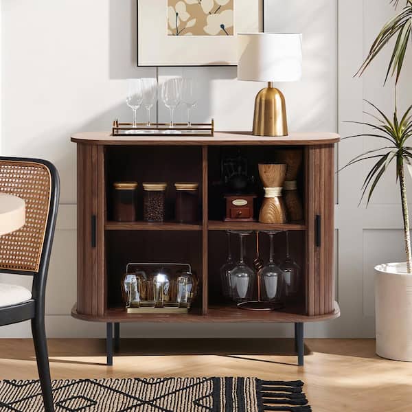 LuxenHome Walnut 29.5 in. Mid-Century Modern 2-Door Accent Storage