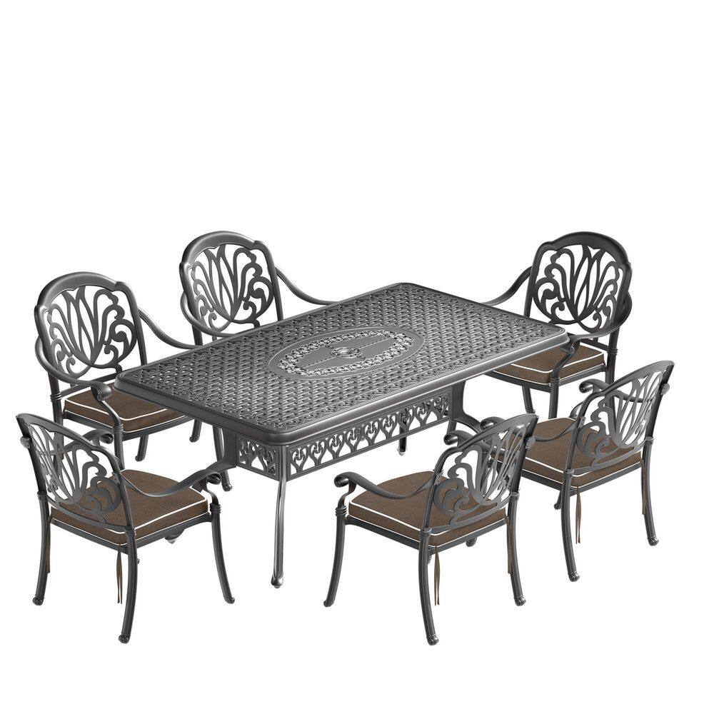 Black 7-Piece Cast Aluminum Outdoor Dining Set with Stackable Chairs and All-Weather Cushions price history on PriceWatchPro