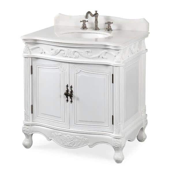32'' Antique White Victorian Bathroom Vanity with Marble Top