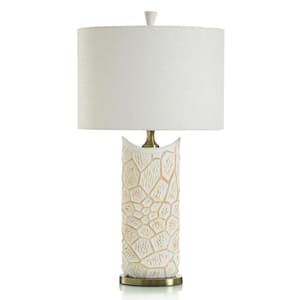 33.5 in. Brass Candlestick Task and Reading Table Lamp for Living Room with White Cotton Shade