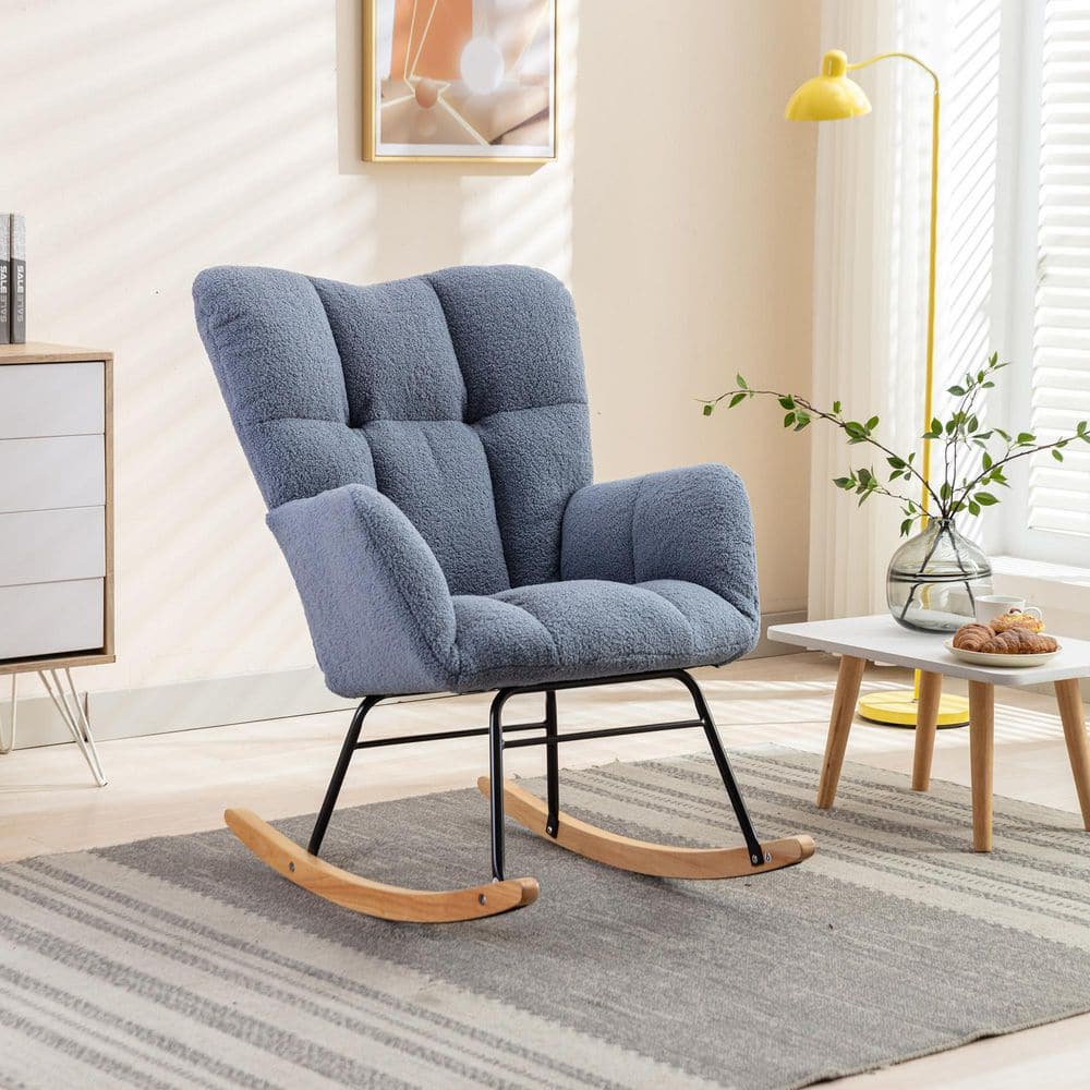 Metal Outdoor Rocking Chair Teddy Upholstered Glider Rocker