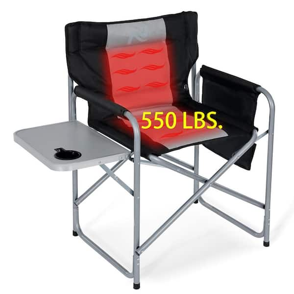 Oversized Director Chair Heated Camping Chair Portable Folding Chair w/ Side Table and Pocket (Power Bank Not Included)