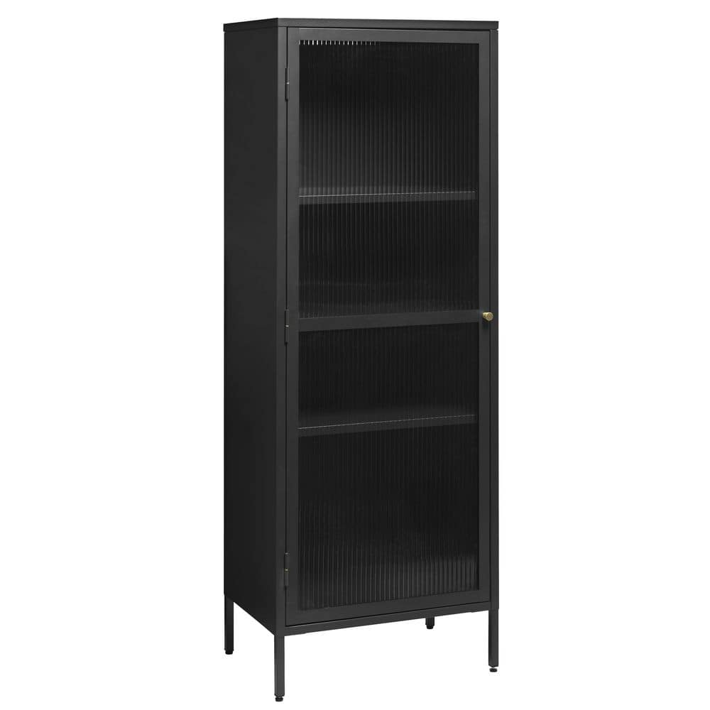 Blue Metal and Glass 63" Display Cabinet with Golden Handle