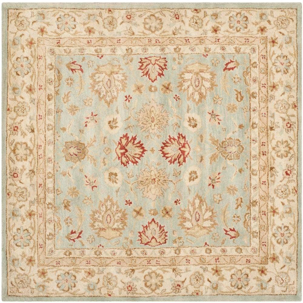 Hand-Tufted Premium Wool Square Rug in Grey Blue and Beige