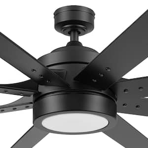 Xerxes 62 in. Indoor Matte Black Color Changing LED Modern Ceiling Fan with Remote Control and Dual Finish Blades