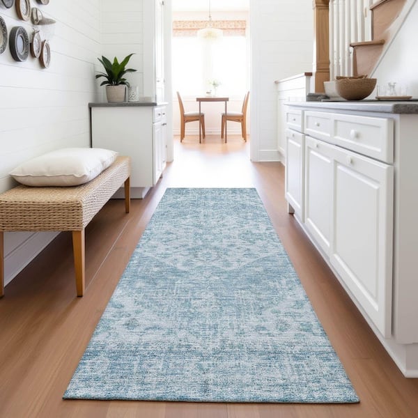 Mayfield Premium Machine Washable Abstract AMF1104 Sky 2 ft. 3 in. x 7 ft. 6 in. Runner Rug