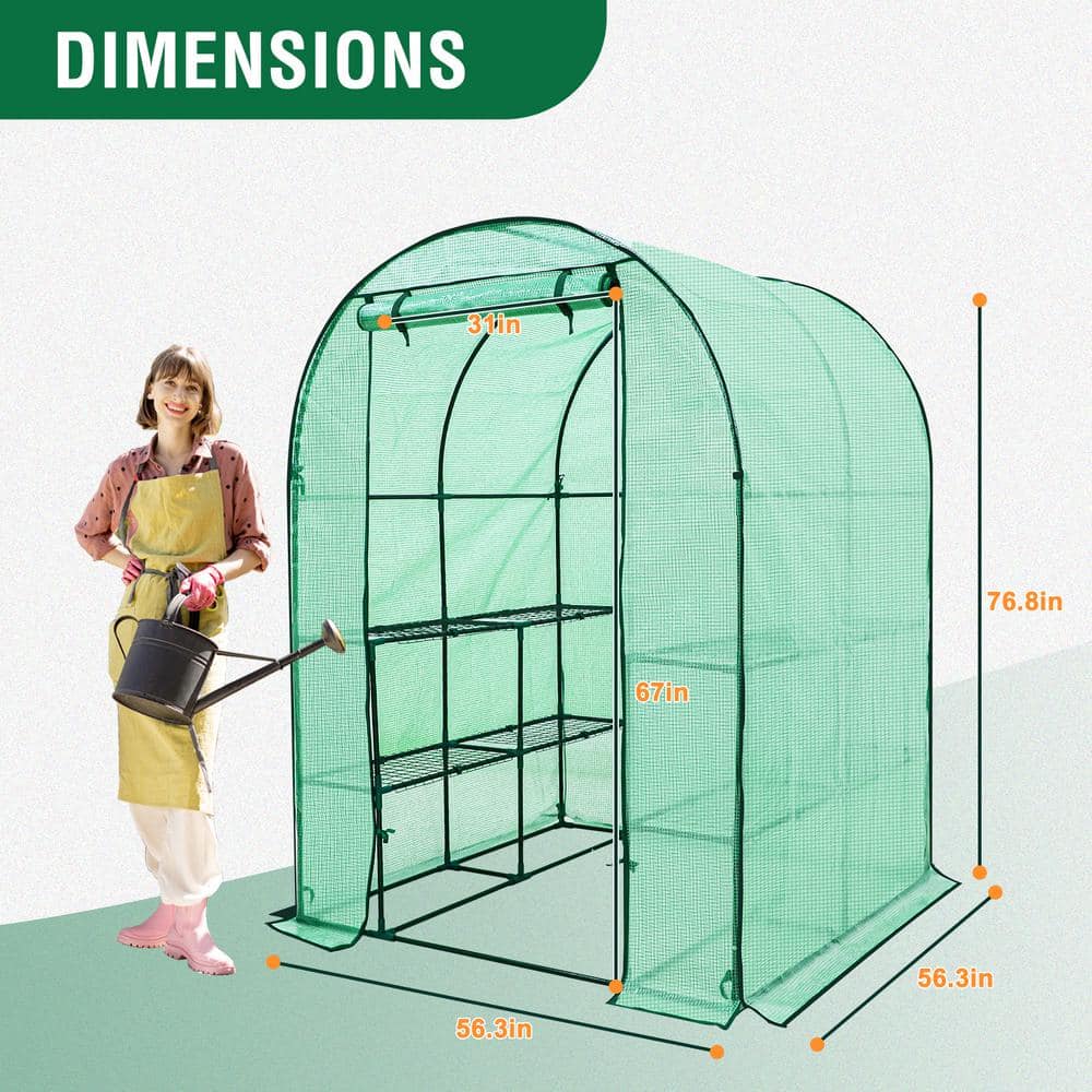 Green Walk-In 3-Tier 8-Shelf Gardening Greenhouse with Mesh Windows