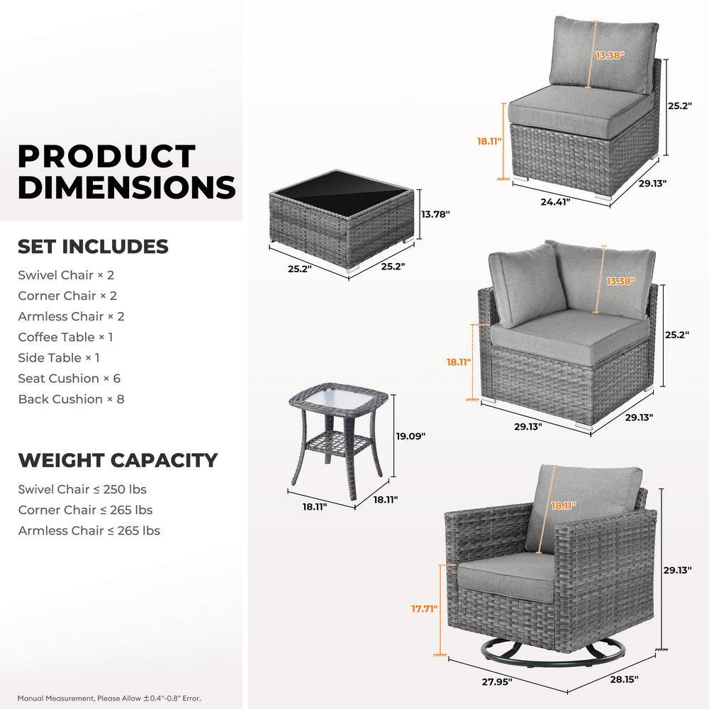 Gray Wicker 8-Piece Outdoor Sofa Set with Cushions