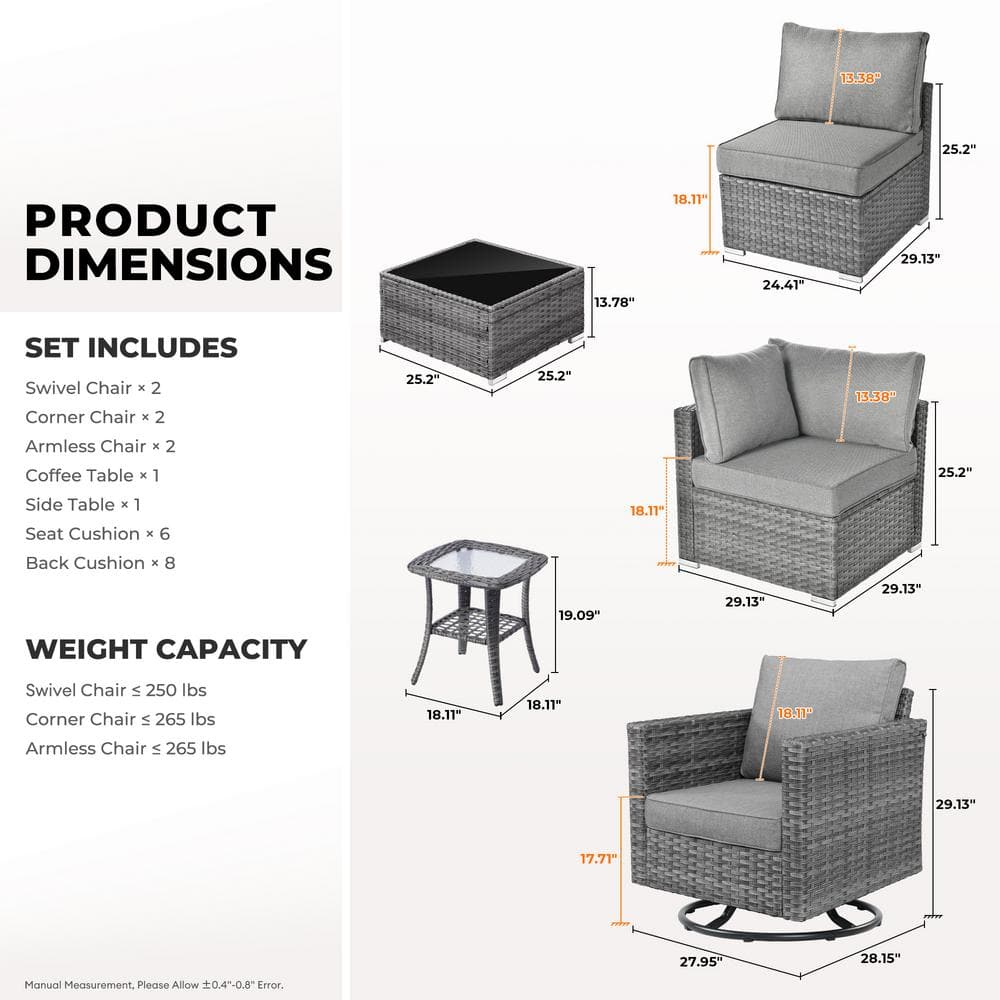 Gray Wicker 8-Piece Outdoor Sofa Set with Cushions