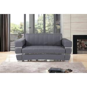 75 in. Dark Gray Solid Color Italian Leather 2-Seater Loveseat with Chrome Metal Legs