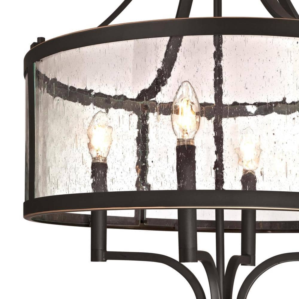 Elegant Bronze Drum Chandelier with Seeded Glass Highlights