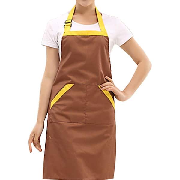 NOVO 28 in. x 26 in. Brown Waterproof Work Chef Apron With Pockets Garden Tool Apron for Working, Gardening