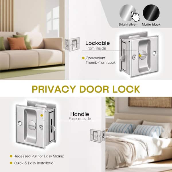 30 in. x 80 in. Half Lite Frosted Glass White Primed Wood Pocket Door with Lock, Soft Close and Frame Kit, Pantry Door