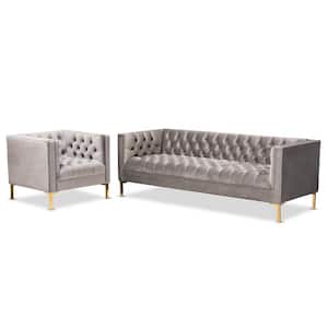 Zanetta 2-Piece Gray and Gold Living Room Set