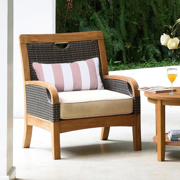 Cambridge Casual Palma Teak Wood Outdoor Lounge Chair with Taupe Cushion