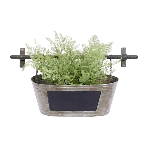 Litton Lane 11 in. H x 24 in. W Grey Metal Farmhouse Planter