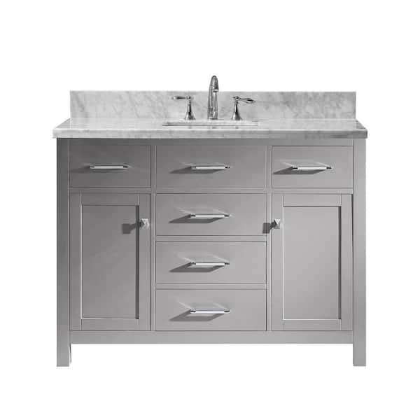 Virtu USA Caroline 49 in. W Bath Vanity in Cashmere Gray with Marble Vanity Top in White with Square Basin