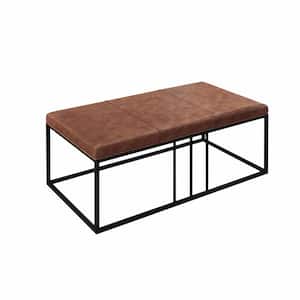 Julia 24 in. L Matte Black, Brown 18 in. H Rectangle Leather Coffee Table