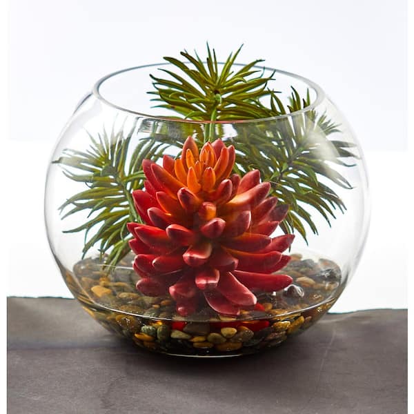 Nearly Natural Indoor Succulent Artificial Plant in Round Vase 8457 ...