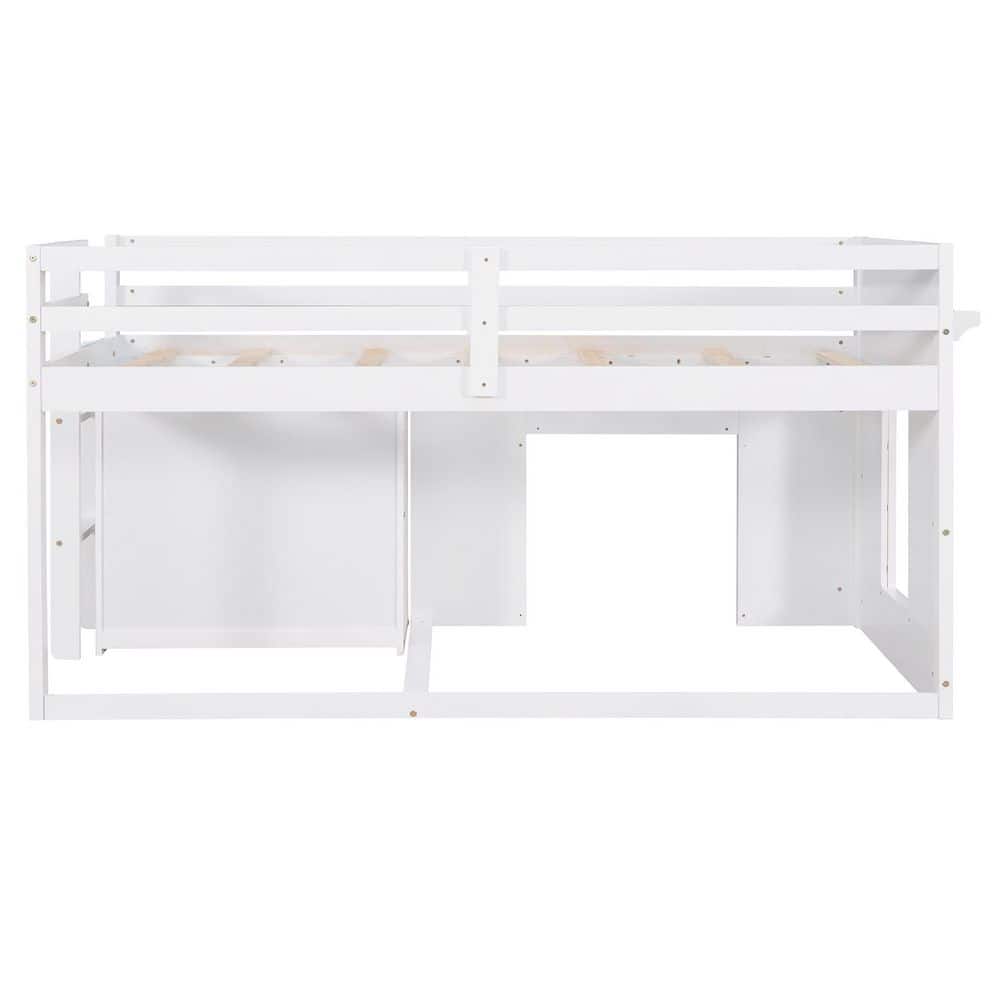White Twin Size Pine Loft Bed with Storage Drawers