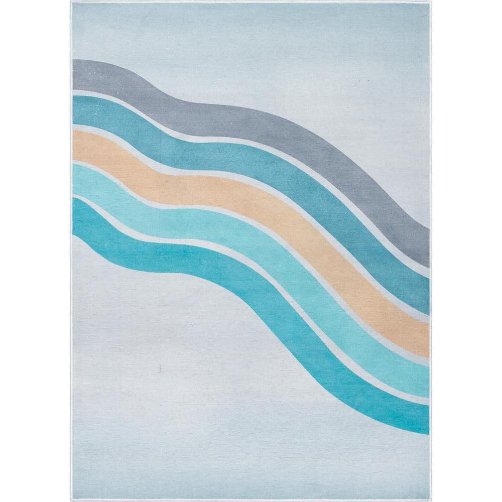 Curved Rainbow Modern Kids Blue Multi 6 ft. x 9 ft. Machine Washable Flat-Weave Area Rug price history on PriceWatchPro