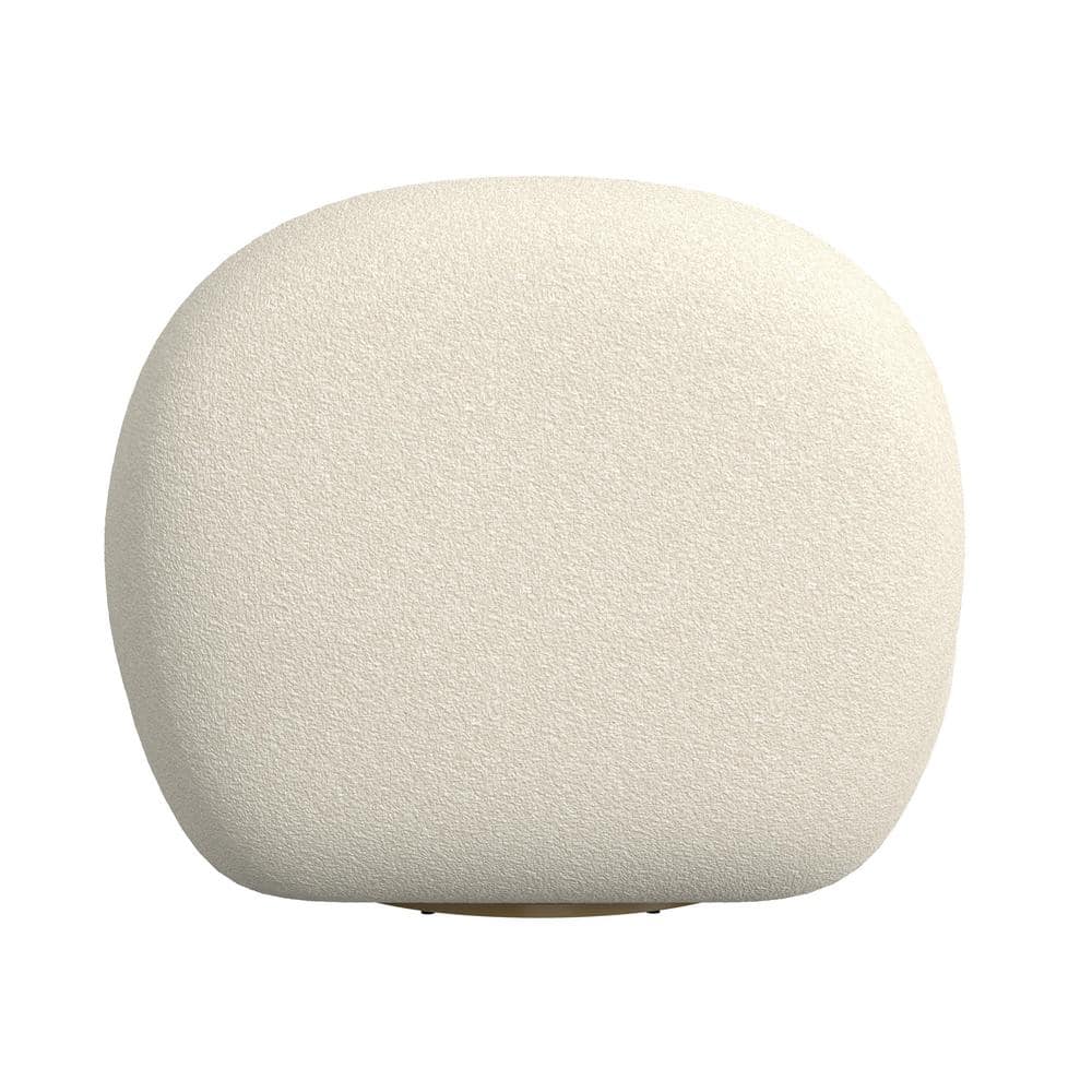 Off-White Curved Sherpa Armless Swivel Chair with Gold Finish