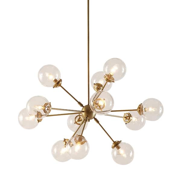 Jushua 12-Light Gold Metal Finish Globe design Chandelier For Living Room with No Bulbs Included