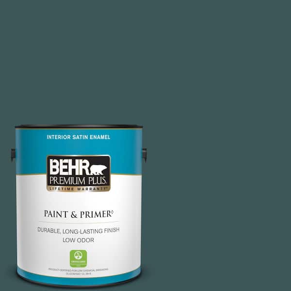 BEHR PREMIUM PLUS 1 gal. #PPU12-01 Abysse Satin Enamel Low Odor Interior Paint & Primer