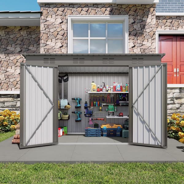 4 ft. W x 9 ft. D Metal Shed W/ Double Door, Outdoor Storage Shed, Garden Shed Tool House with Sloping Roof (36 sq. ft.)