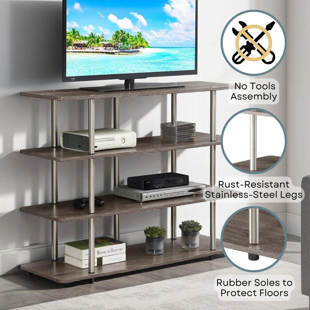 Weathered Gray 48" Particleboard and Stainless Steel 4-Tier TV Stand
