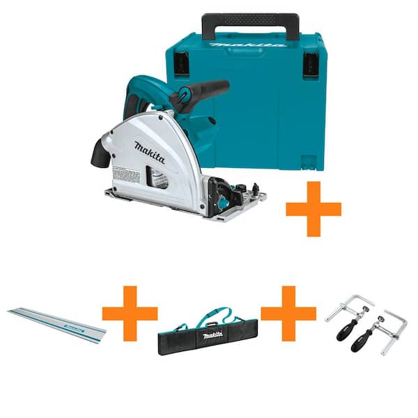 Makita 6-1/2" Plunge Circular Saw, with Stackable Tool Case with 39" Guide Rail, Premium Guide Rail Bag for 39" & Clamps