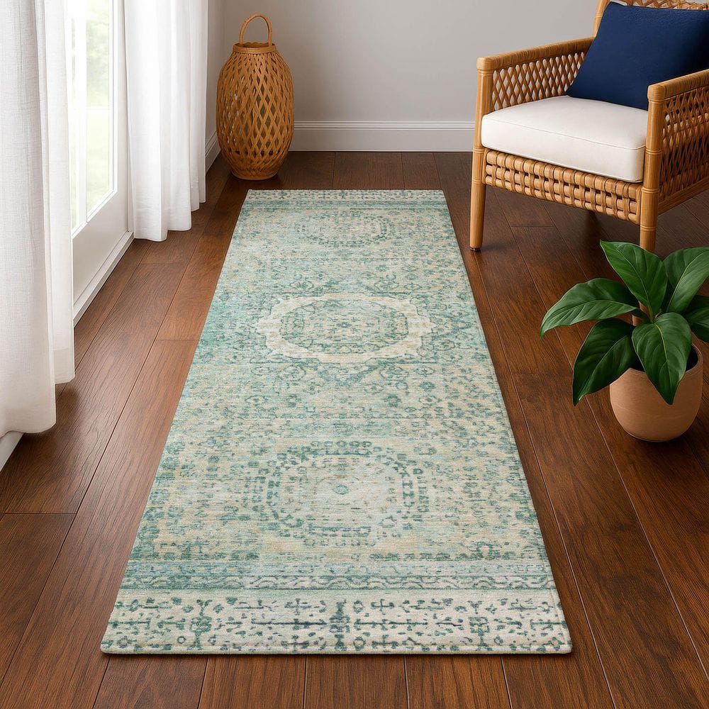 Mayfield Premium Machine Washable Abstract AMF1740 Turquoise 2 ft. 3 in. x 7 ft. 6 in. Runner Rug price history on PriceWatchPro