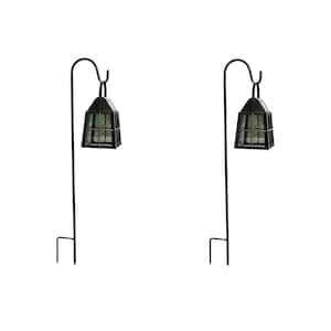12 Lumens Black LED Farmhouse Shephard's Hook Outdoor Solar Path Light and Table Top Lantern (2-Pack)