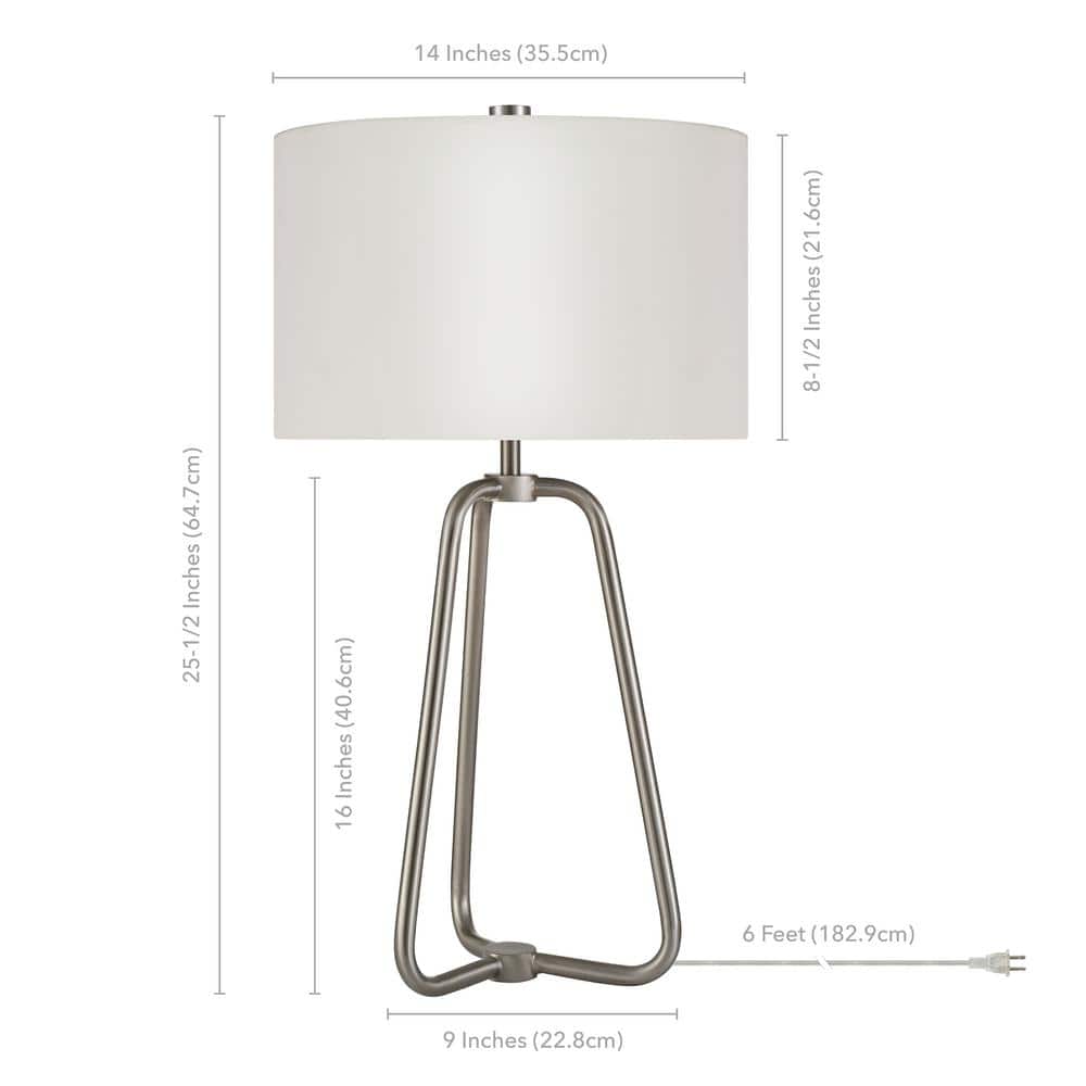 Sleek 25" Silver Metal Table Lamp with White Cotton Shade