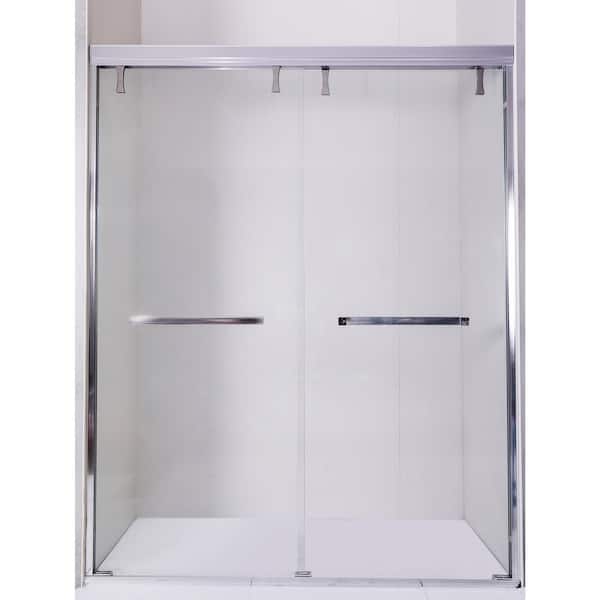 60 in. W x 76 in. H Double Sliding Semi-Frameless Shower Door in Chrome Finish with Clear Glass