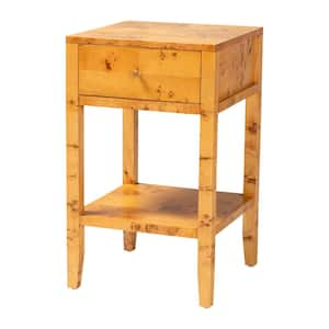 Ghina Light Mappa Burl Wood 1-Drawer Nightstand