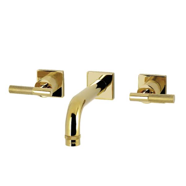 Convergent 2-Handle Wall-Mount Bathroom Sink Faucet in Polished Brass