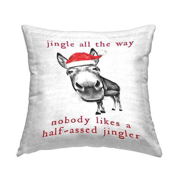 Jingle All The Way Donkey Grey Print Polyester 18in. X 18in. Throw Pillow