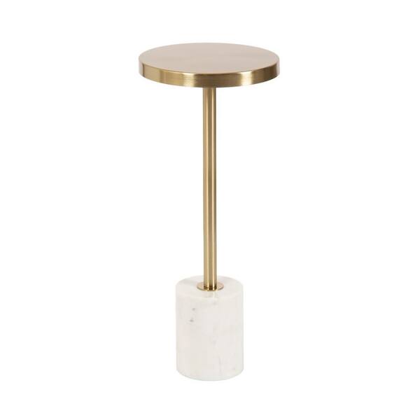 Hescott 10 in. White/Gold Round Metal End Table