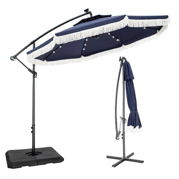 PHI VILLA 10 Ft. Metal Cantilever Solar Patio Umbrella In Navy Blue ...