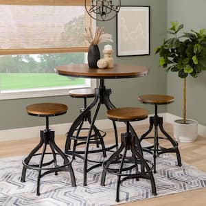 Harlan 5-Piece Round Brown Wood Top Metal Dining Bar Table Set Seats 4