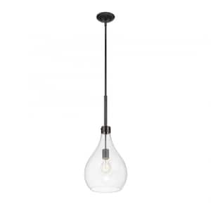 Pulaski 9.5 in. W x 25 in. H 1-Light Oiled Bronze Mini-Pendant with Clear Glass Shade