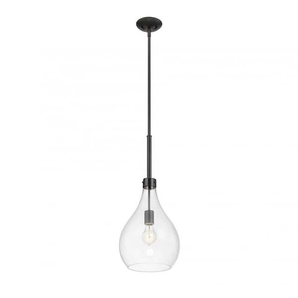 Savoy House Pulaski 9.5 in. W x 25 in. H 1-Light Oiled Bronze Mini-Pendant with Clear Glass Shade